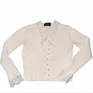 Cider Cream Lace-Trim Button Cardigan